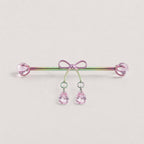 Ribbon Bow Crystal titanium industrial barbell, detail view 4