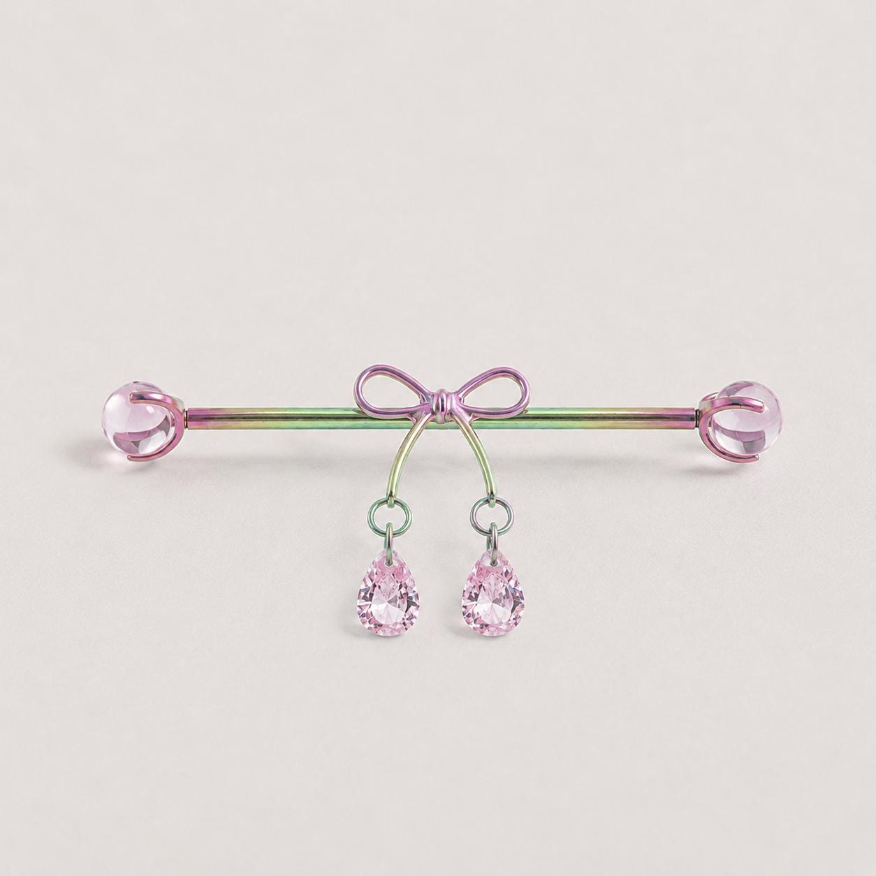 Ribbon Bow Crystal titanium industrial barbell, detail view 4
