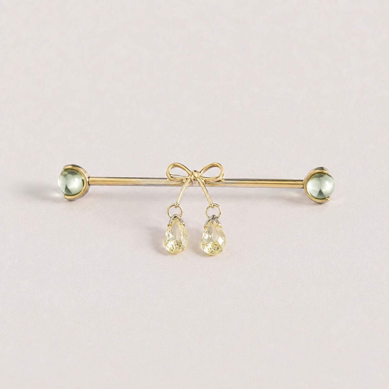 Ribbon Bow Crystal titanium industrial barbell, detail view 5