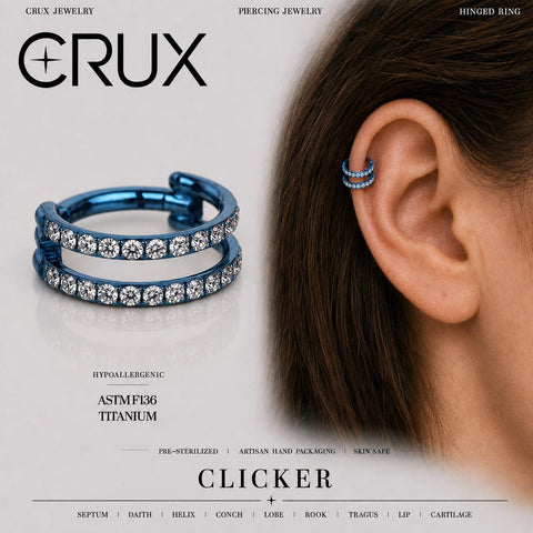 Titanium Double Row CZ Septum Clicker