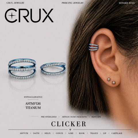Titanium Double & Triple Row CZ Septum Clicker