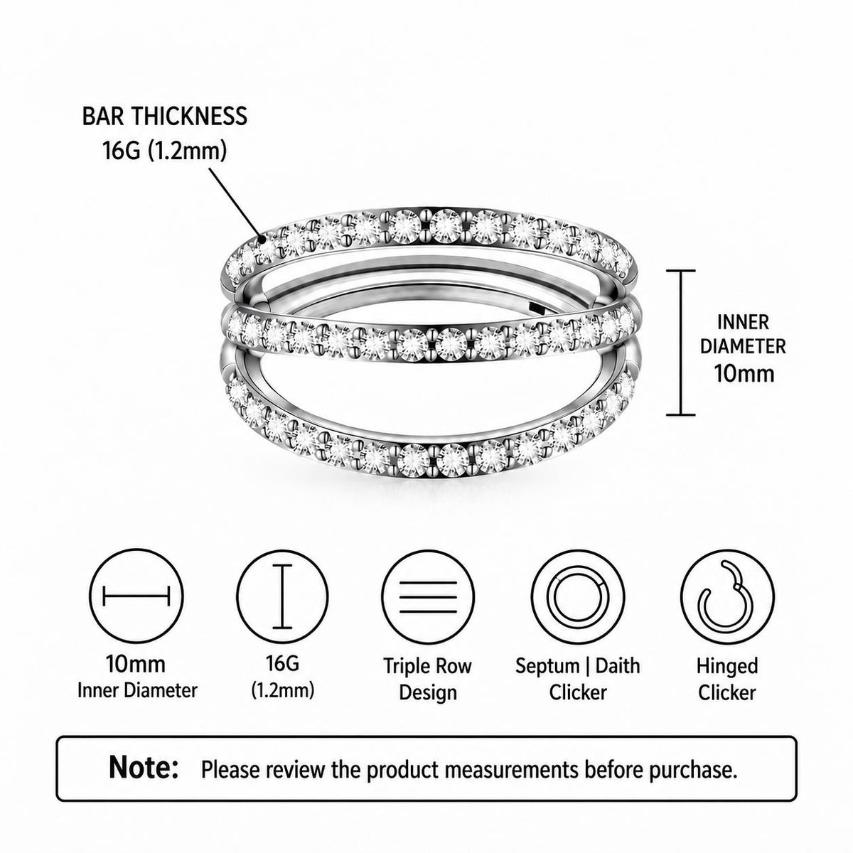 ETSY 4540752038 | IMAGE 17 | Titanium Double & Triple Row CZ Septum Clicker
