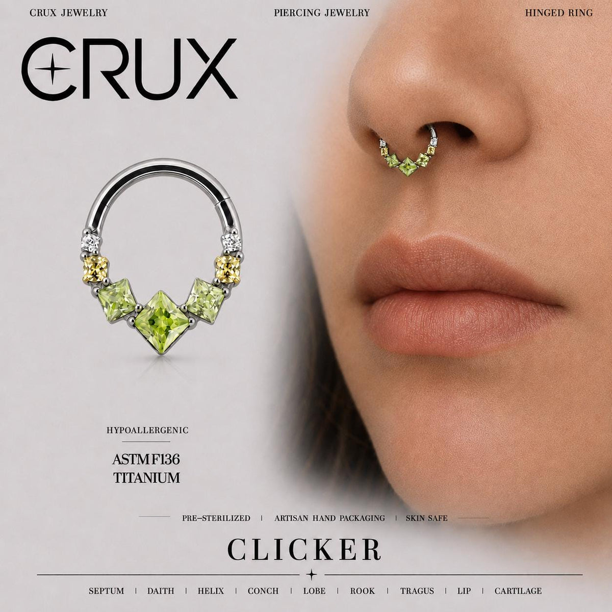 ETSY 4546021452 | IMAGE 1 | Titanium Gradient Square Gem Septum Clicker