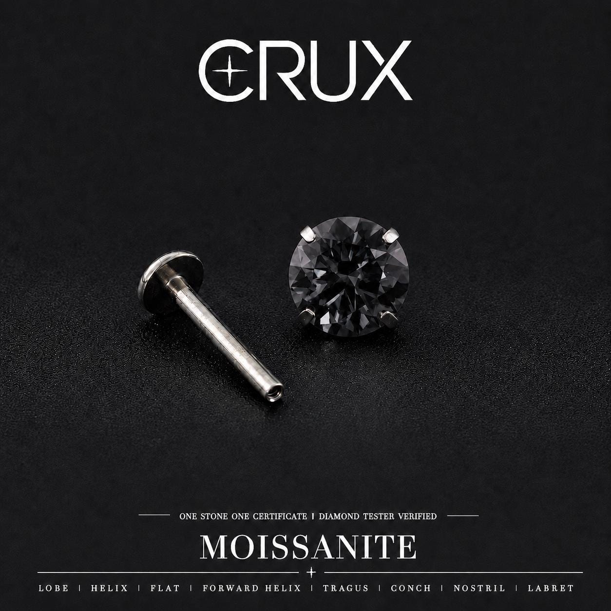 Smoky Black Moissanite Flat Back Stud - product image 1