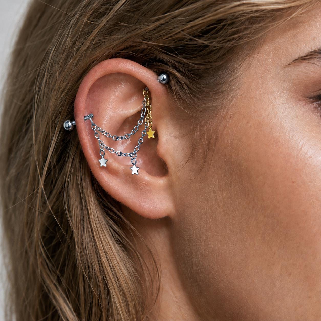 Starfall Chain titanium industrial barbell, detail view 2