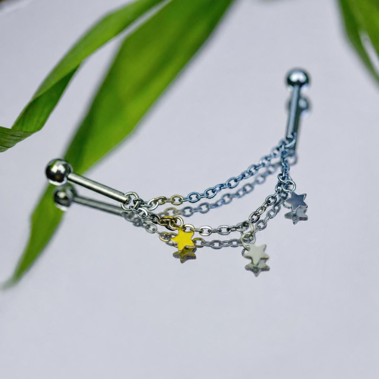 Starfall Chain titanium industrial barbell, detail view 3