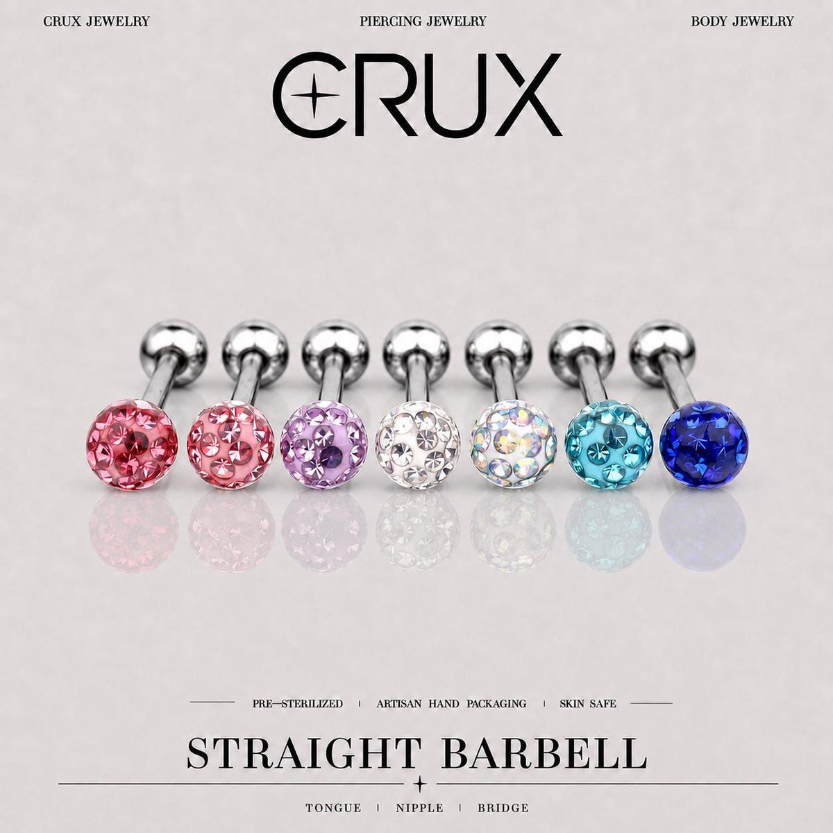 Crystal Disco Ball Titanium Barbell