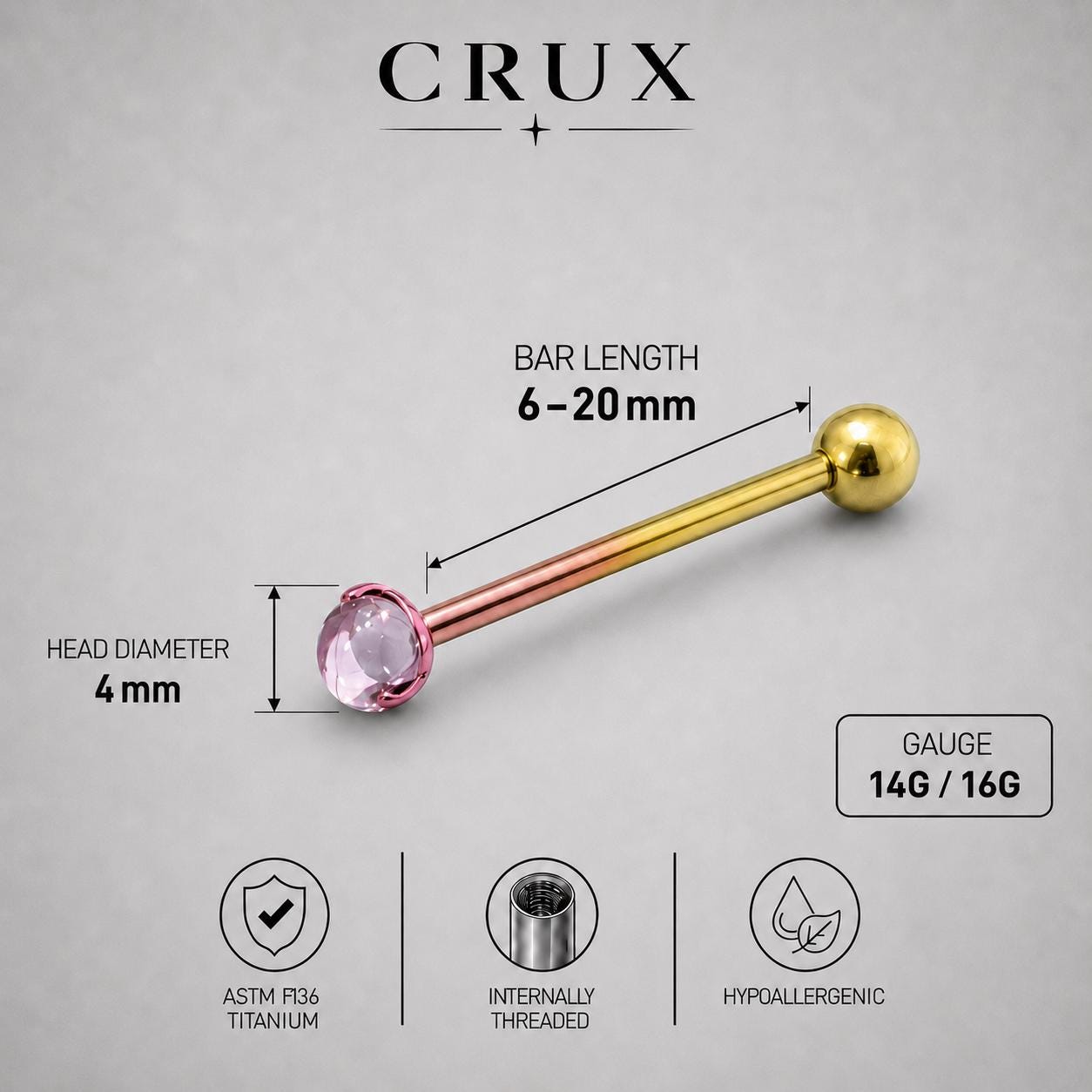 Gradient CZ Titanium Barbell detail 6
