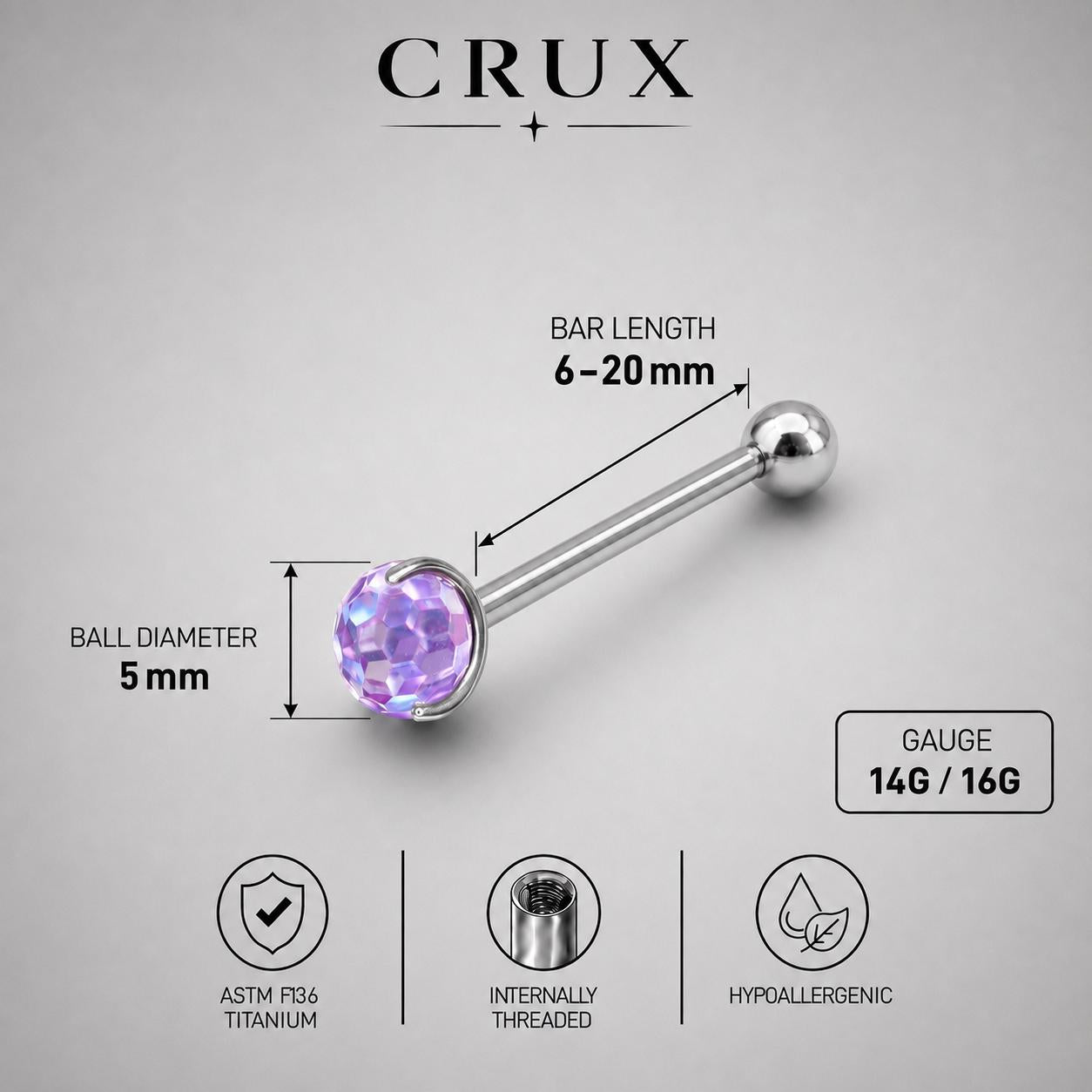 Faceted Disco Ball Titanium Barbell detail 15