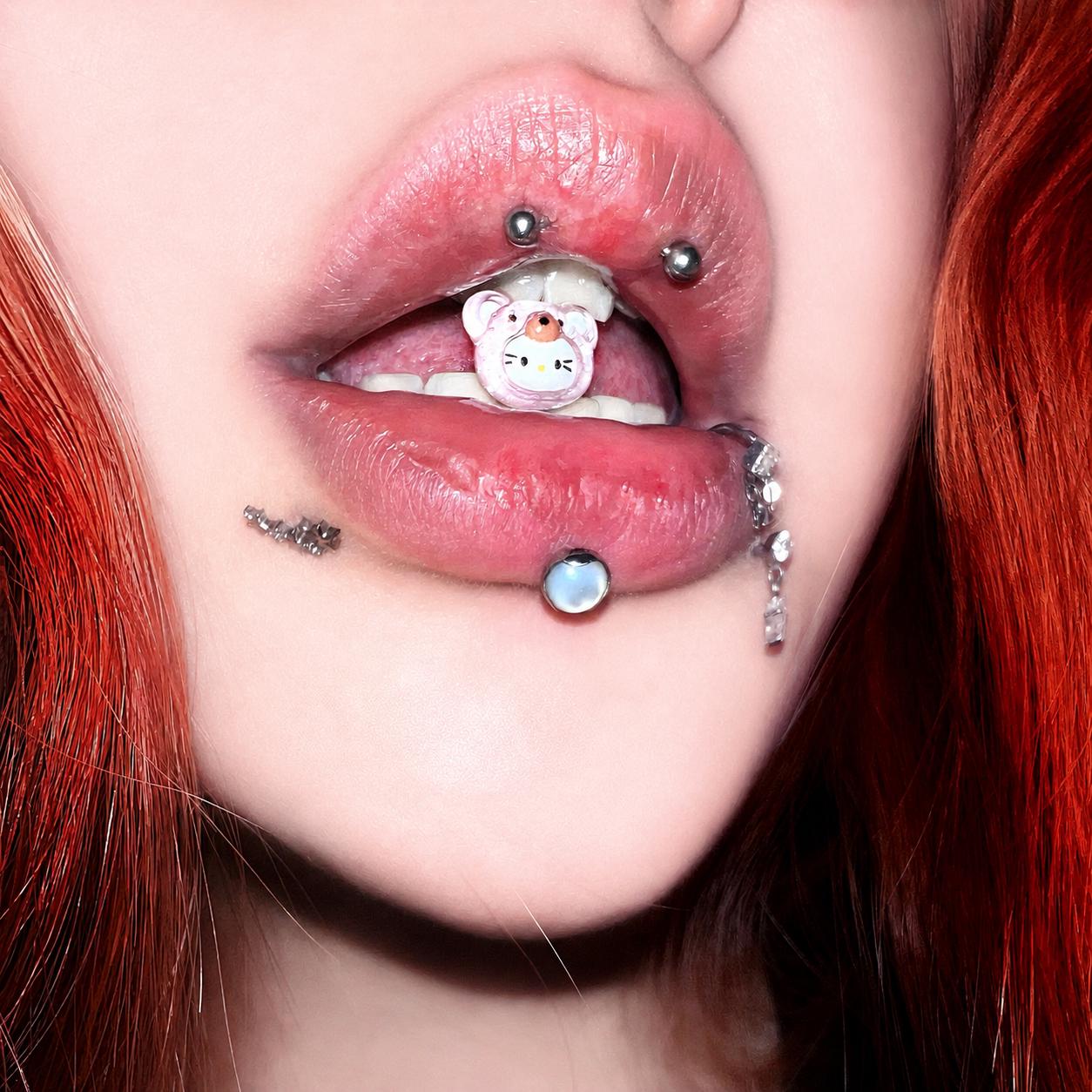 Kawaii Kitty Bear Titanium Barbell detail 5