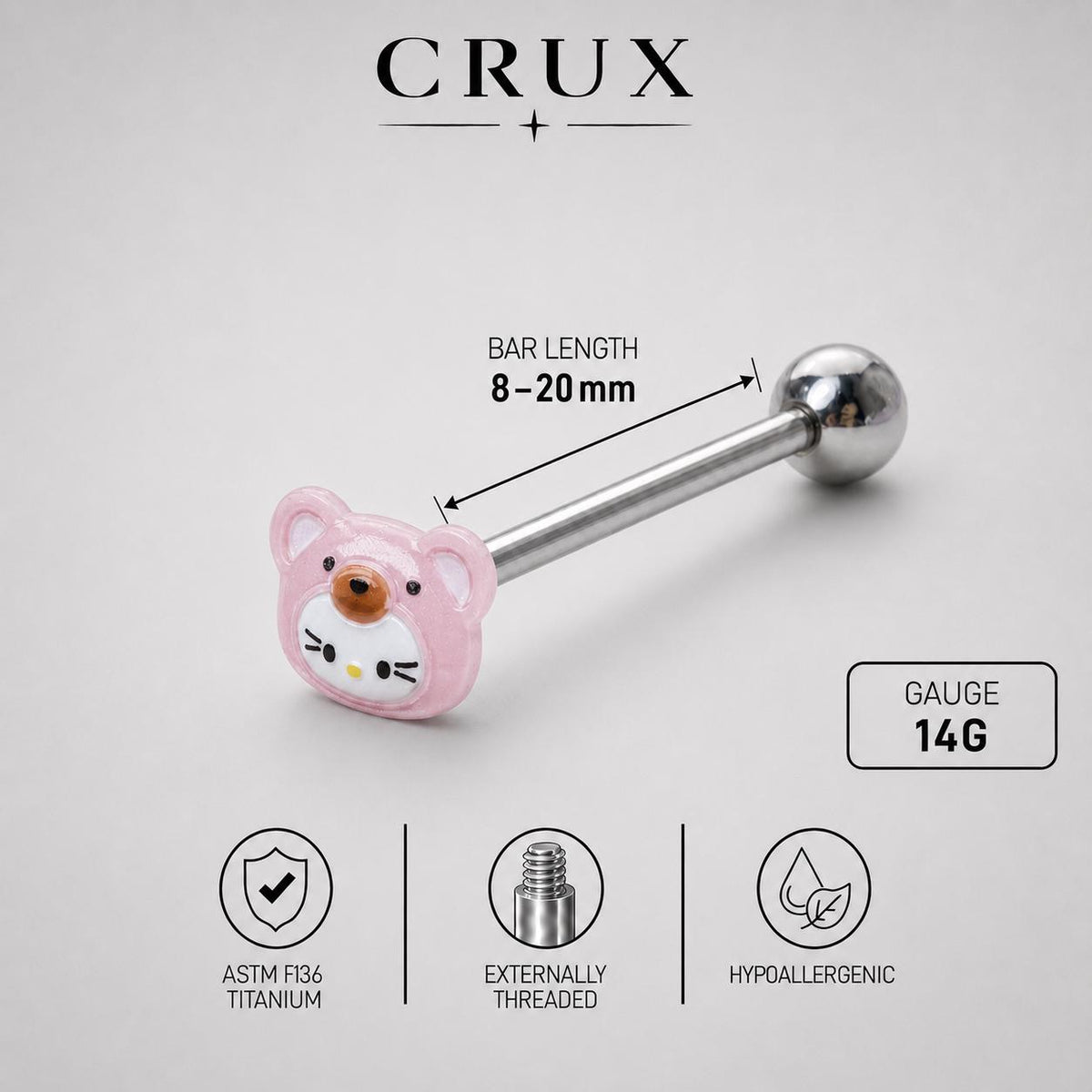 Kawaii Kitty Bear Titanium Barbell detail 11
