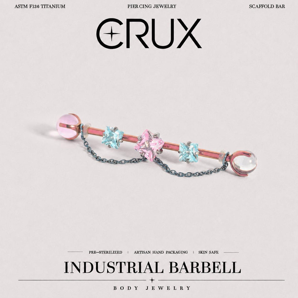 Sugar Cube Star Chain titanium industrial barbell, front view