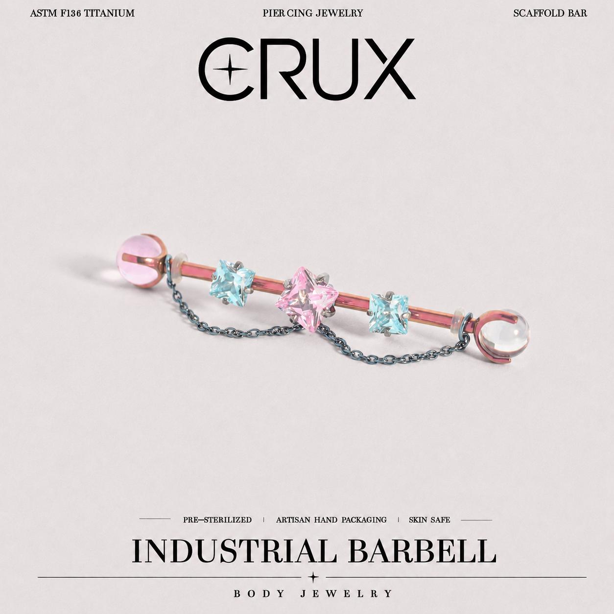 Sugar Cube Star Chain titanium industrial barbell, front view