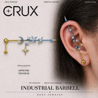 Triple Moon Crystal titanium industrial barbell, front view