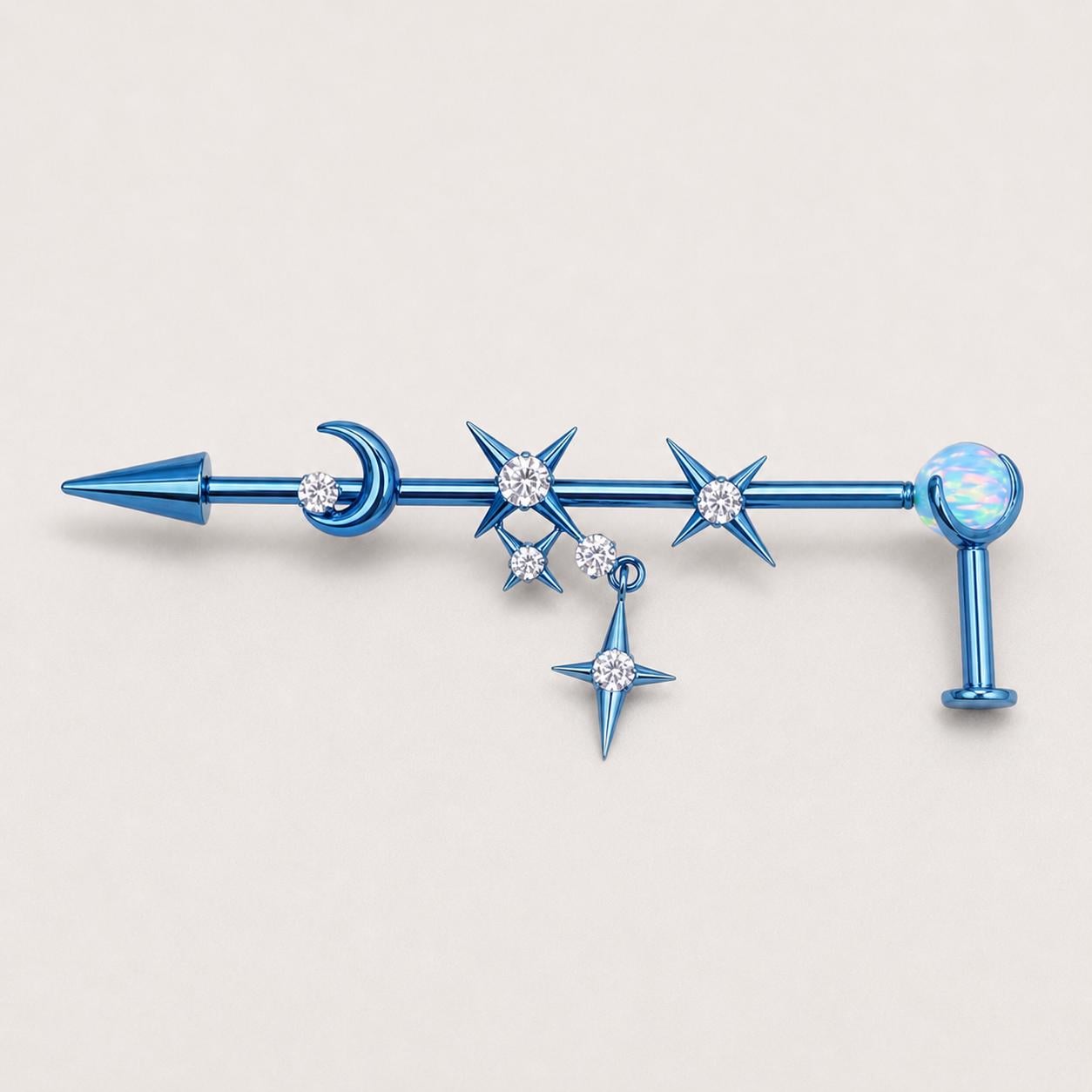 Triple Moon Crystal titanium industrial barbell, detail view 7