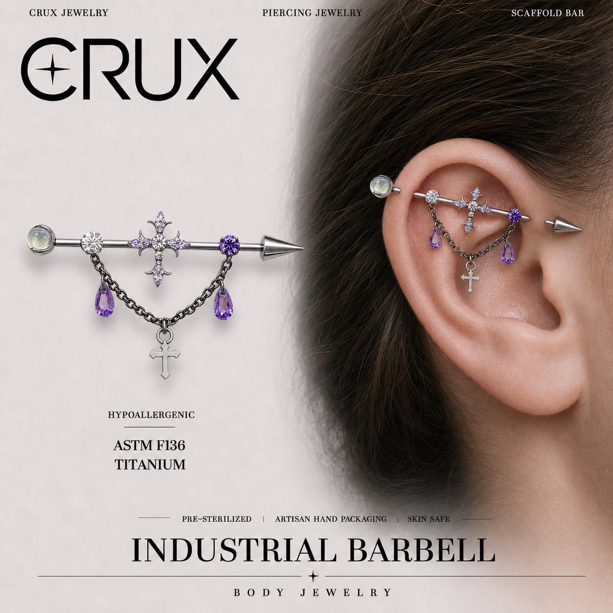 Vesper Cross Chain titanium industrial barbell, front view