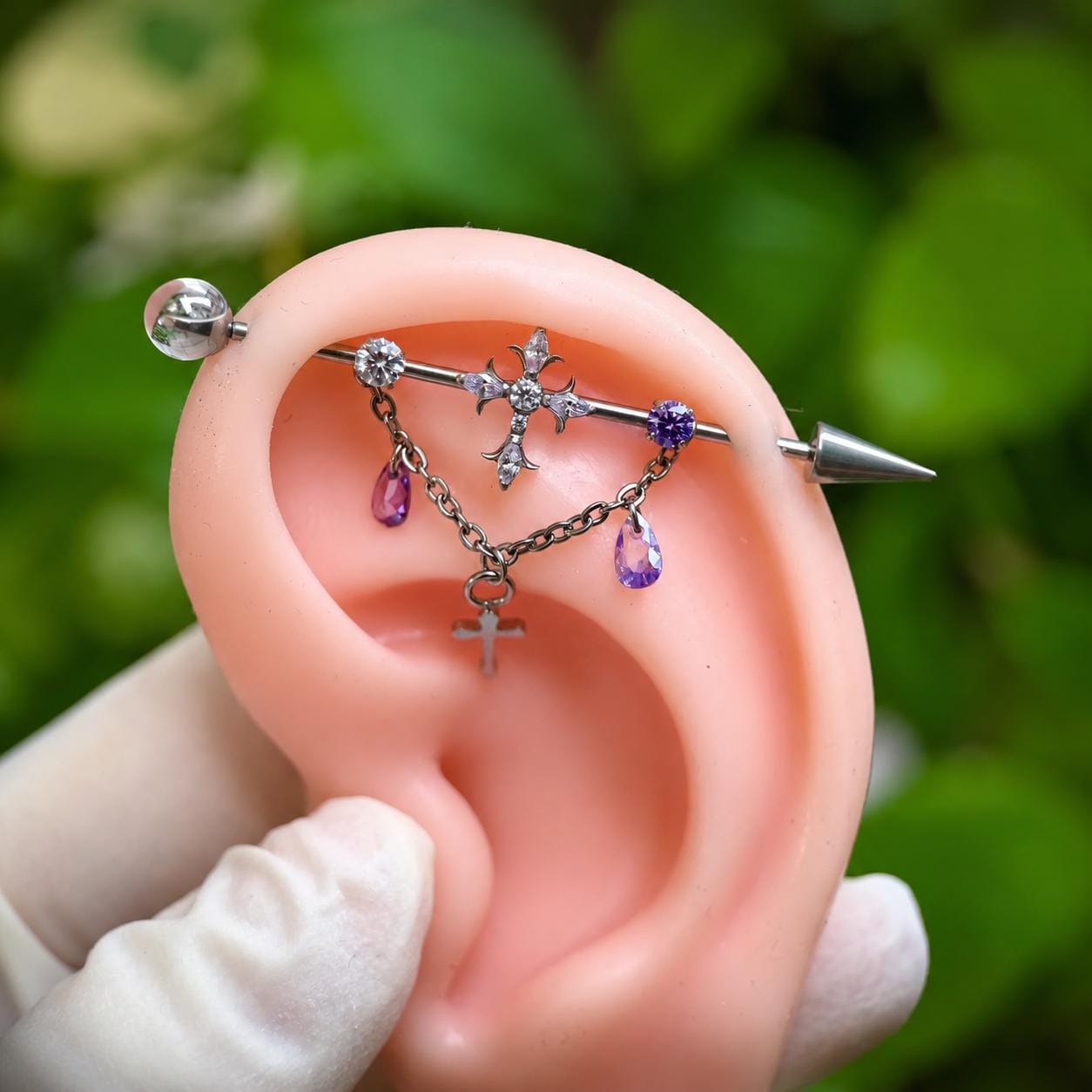 Vesper Cross Chain titanium industrial barbell, detail view 6