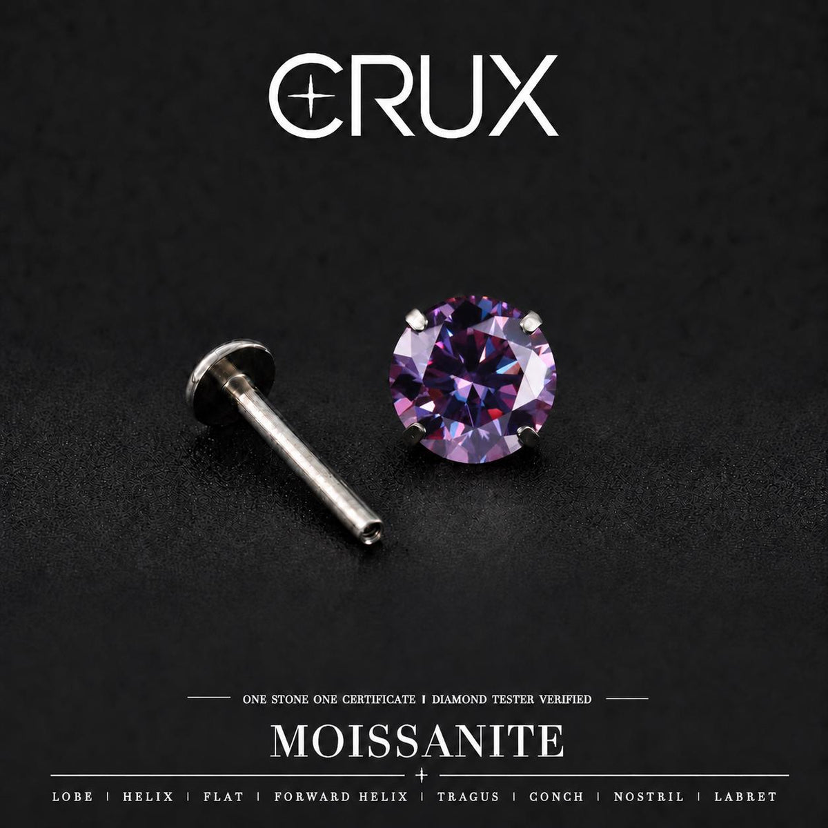 ETSY 4574939005 | IMAGE 1 | Violet Moissanite Flat Back Stud
