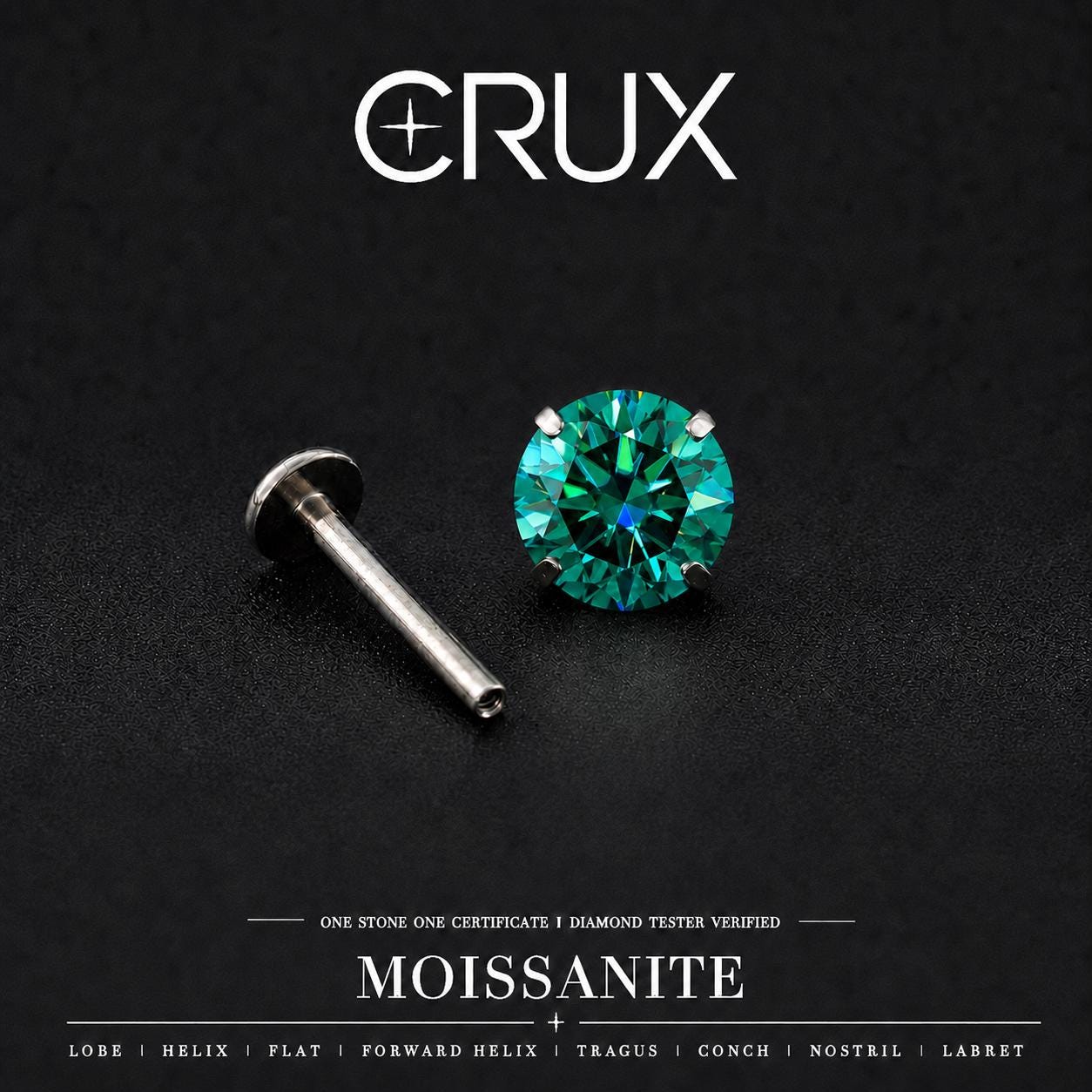 Vivid Emerald Green Moissanite Flat Back Stud - product image 1