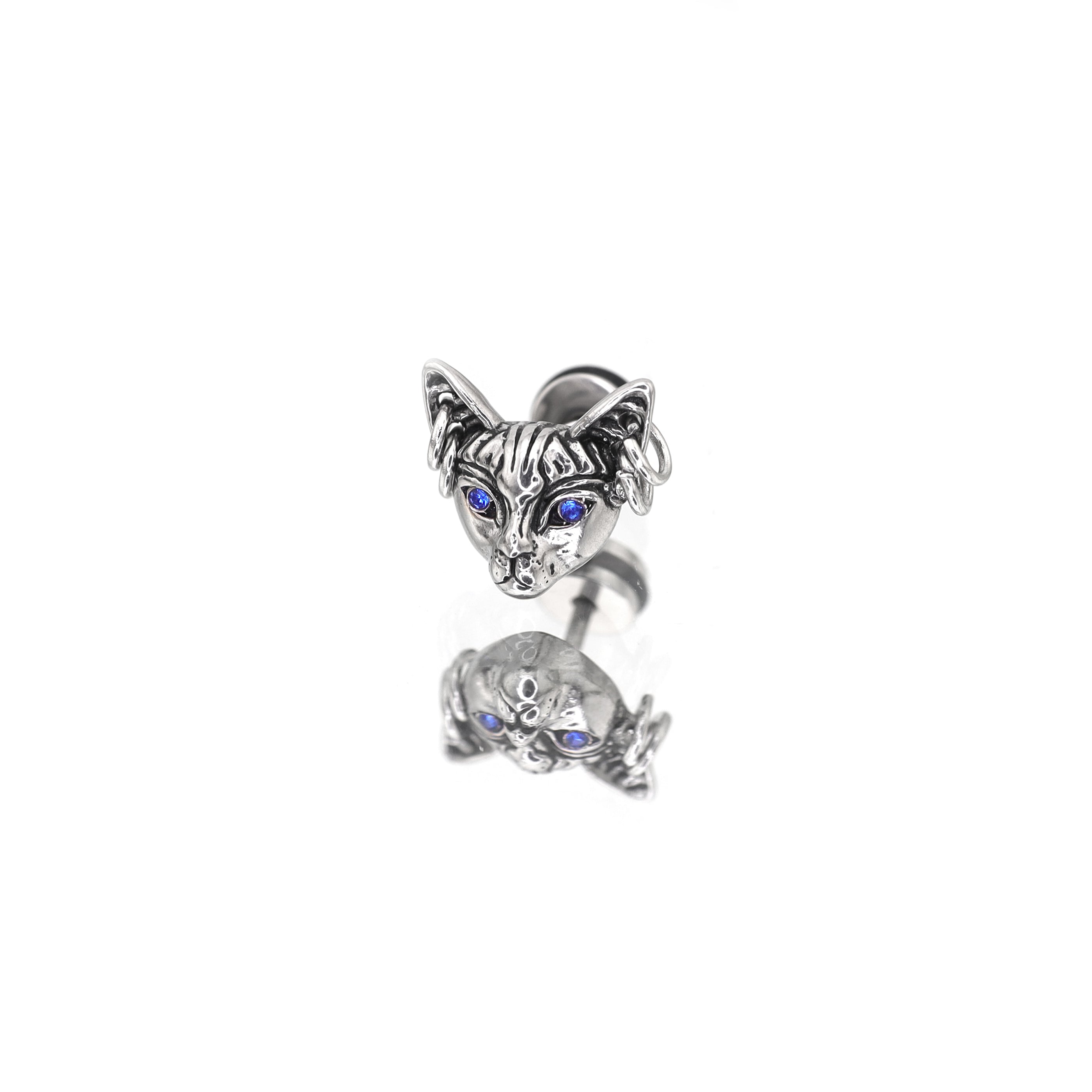 Blue Eye Cat Ear Stainless Steel Ear Stud - Blue Eye Cat Ear Stainless Steel Ear Stud - Default Title by CRUXJEWELRY