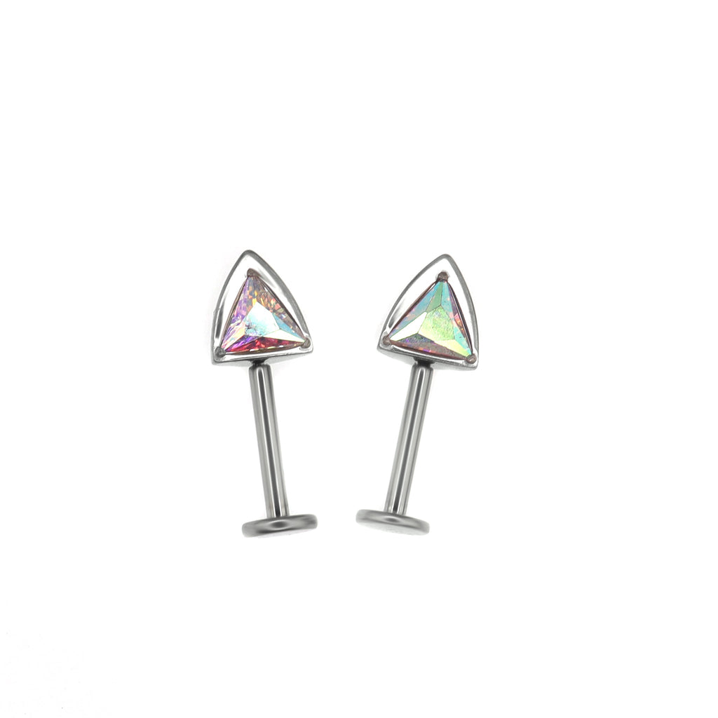 Paws & Purrs - PAIR OF Cat Ear CZ Internally Threaded Titanium Ear Stud - Paws & Purrs - PAIR OF Cat Ear CZ Internally Threaded Titanium Ear Stud - AB Coating / 6mm by CRUXJEWELRY