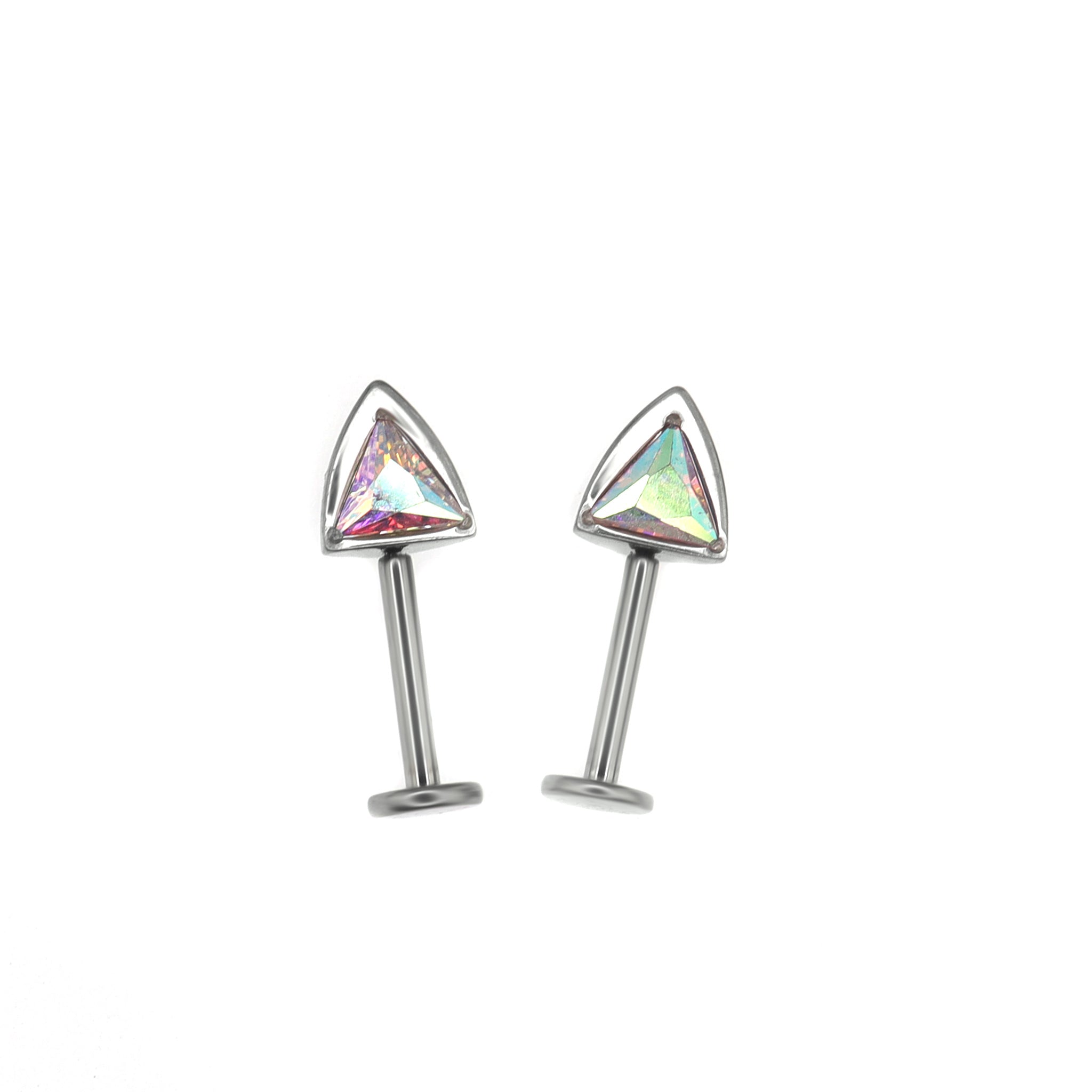 Paws & Purrs - PAIR OF Cat Ear CZ Internally Threaded Titanium Ear Stud - Paws & Purrs - PAIR OF Cat Ear CZ Internally Threaded Titanium Ear Stud - AB Coating / 6mm by CRUXJEWELRY