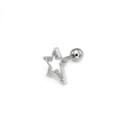 Black & White CZ Pentagram Ear Studs - Black & White CZ Pentagram Ear Studs - Sliver / Single by CRUXJEWELRY