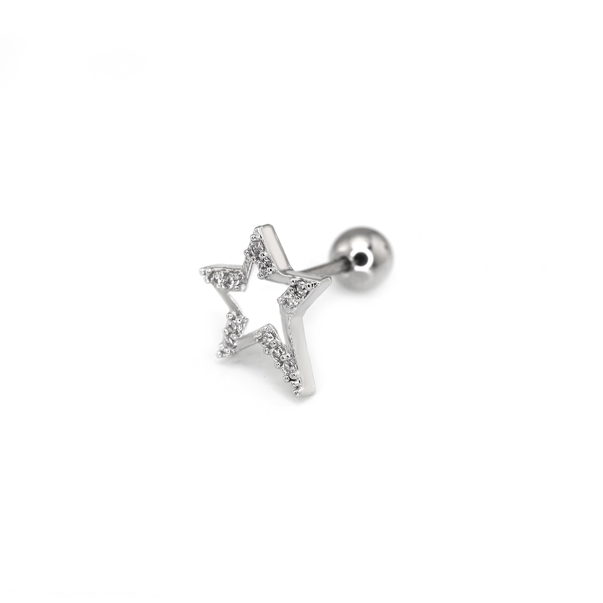 Black & White CZ Pentagram Ear Studs - Black & White CZ Pentagram Ear Studs - Sliver / Single by CRUXJEWELRY